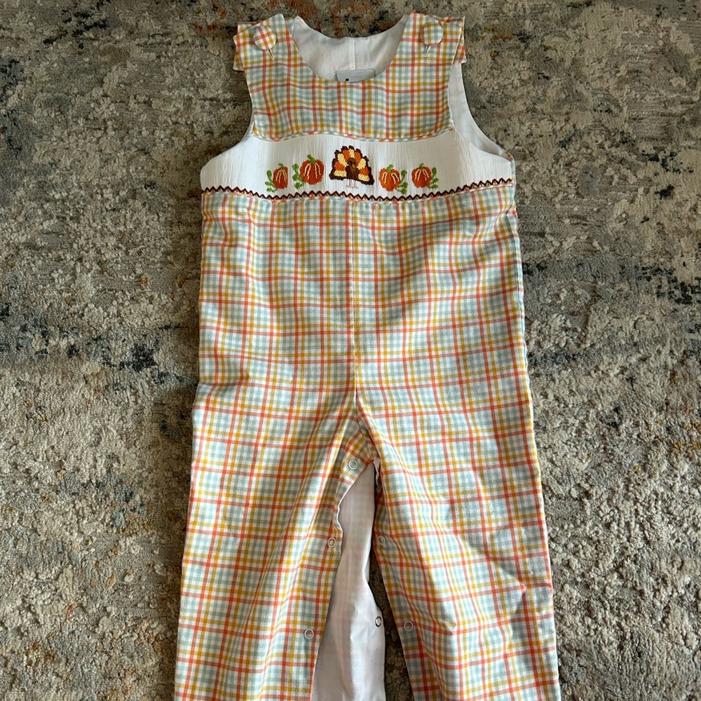 Toddler boys smocked thanksgiving romper!